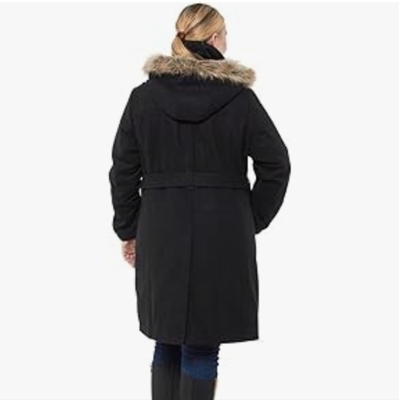 Alpine Swiss Parka Trench Pea Coat Jacket Fur Hood w Extra Button Women Size 1XL - Picture 3 of 16